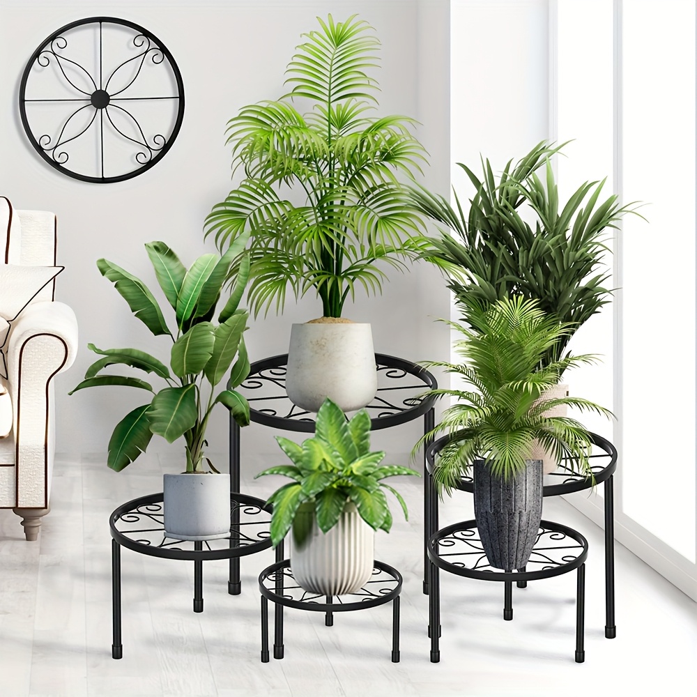 5pcs Metal Plant Stand, Anti-rust Flower Stand, Multi-functional Round Flower Pot Stand, Multiple Height Sizes, Suitable for Indoor And Outdoor Decorative Home, Ideal for Garden, Balcony, Patio