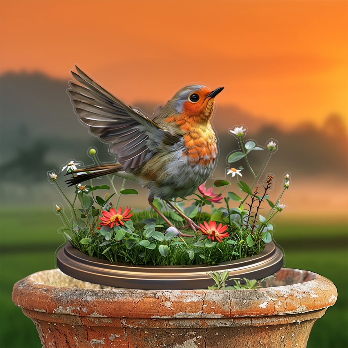 

Acrylic Robin Bird Garden Stake Decoration - 1pc, Weather-resistant Art Stake For Flower Pots, Lawns And Yards, No-feather New Year And Autumn Holiday Theme, Sun Sign, Electricity-free Display