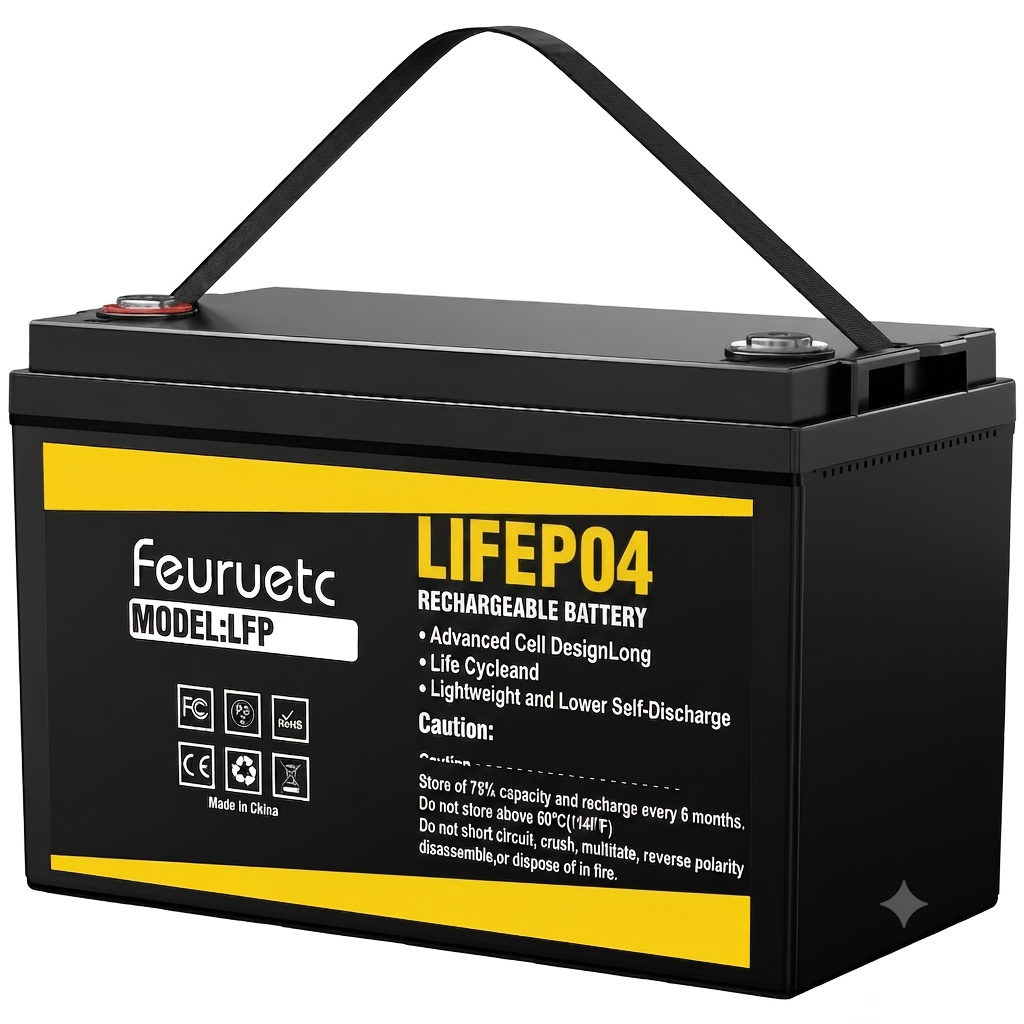 TEMU Feuruetc 12v Lifepo4 Lithium Battery, 100ah Or 200ah Capacity Options, Built-in Bms, 15000+ Cycles Deep For Solar System, Rv, Golf Cart, Marine,