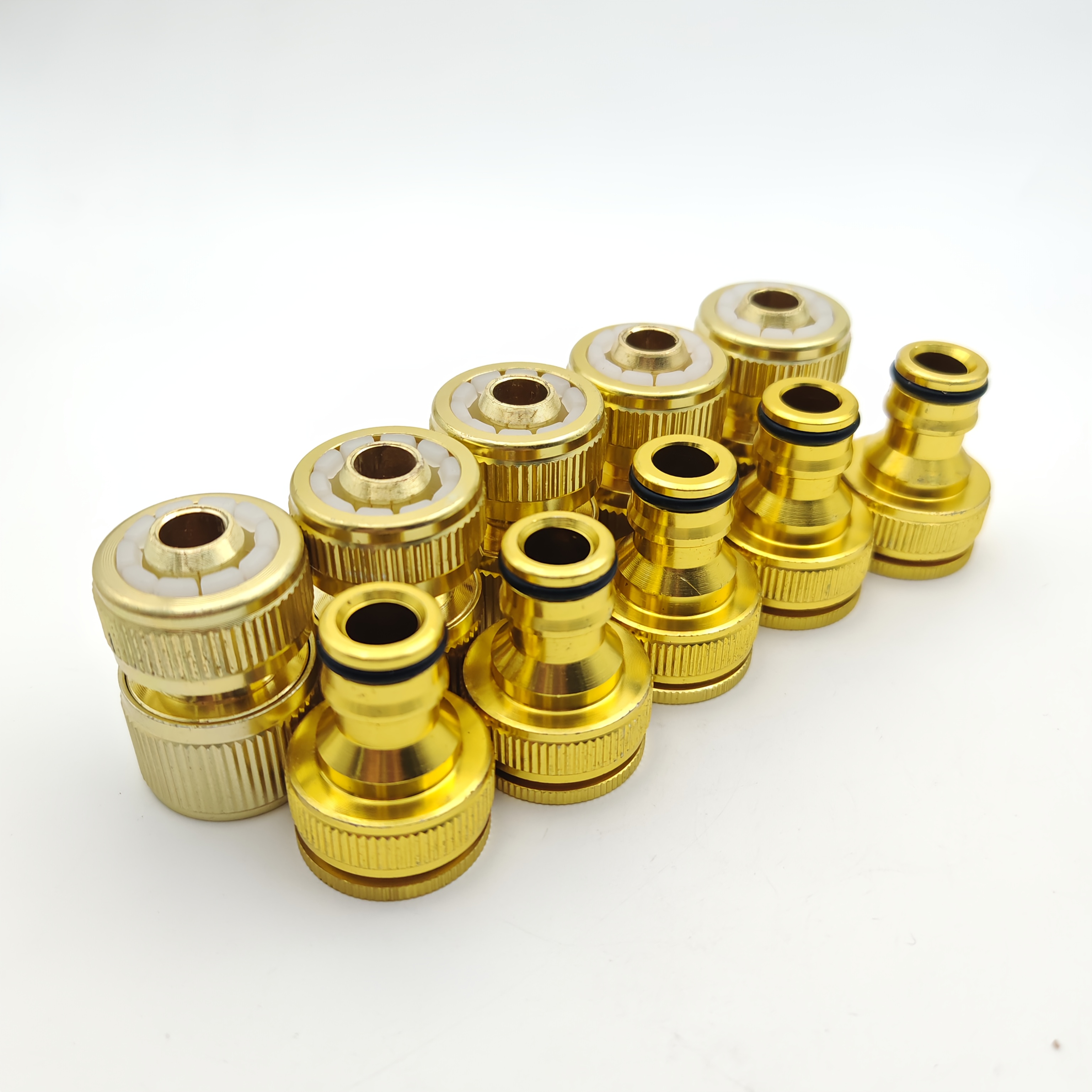 5 Pairs, Garden Hose Faucet Connector Solid Brass Fittings Suitable For 1/2 Inch (21 Mm) And 3/4 Inch (26.5 Mm) And Trapezoidal Hose End Quick Connector Suitable For 1/2 Inch (13 Mm) Hose