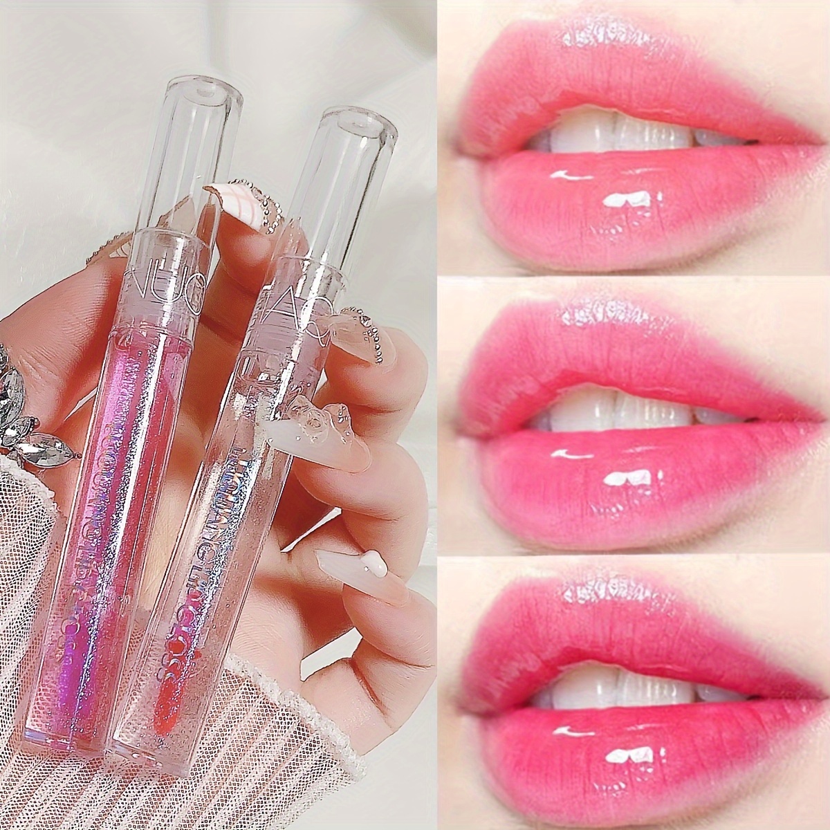 

2pcs/set Glassy Lip Gloss Gift Set, Glitter Color Changing Lip Gloss & Transparent Lip Oil, Moisturizing Hydrating, Fine Shimmer Liquid Lipstick, Creates Glossy Mirror Shine Effect