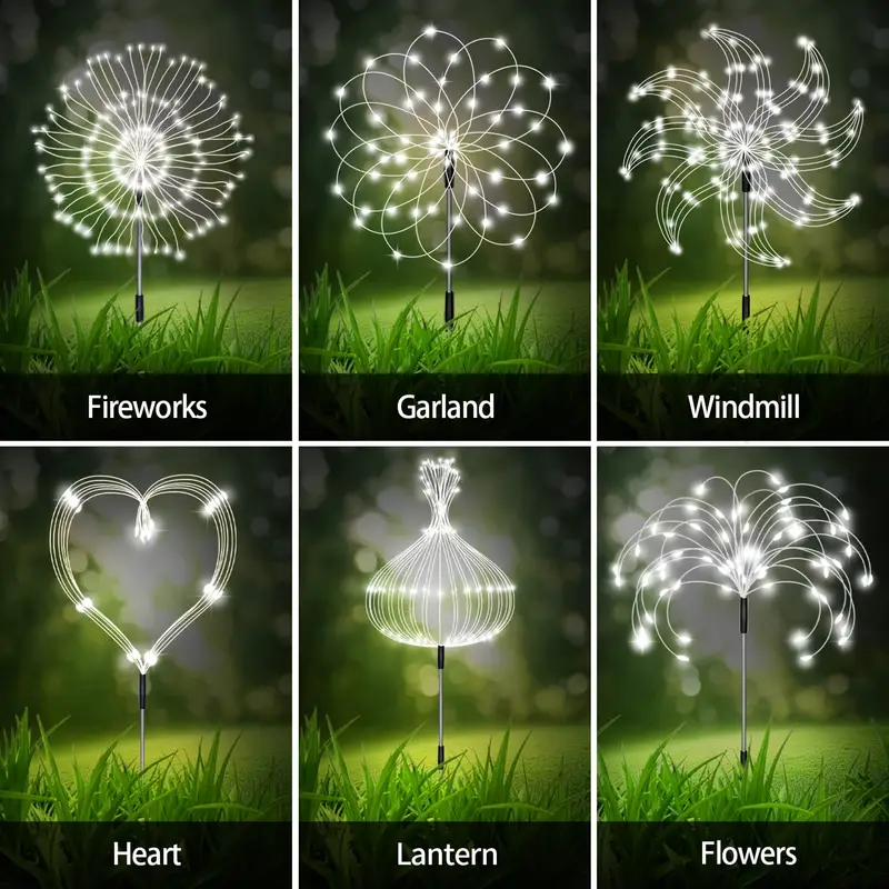8 pack solar garden firework lights outdoor 8 480 leds waterproof copper wire diy solar decorative lights for yard pathway party decor garden lawn halloween christmas Product details 8