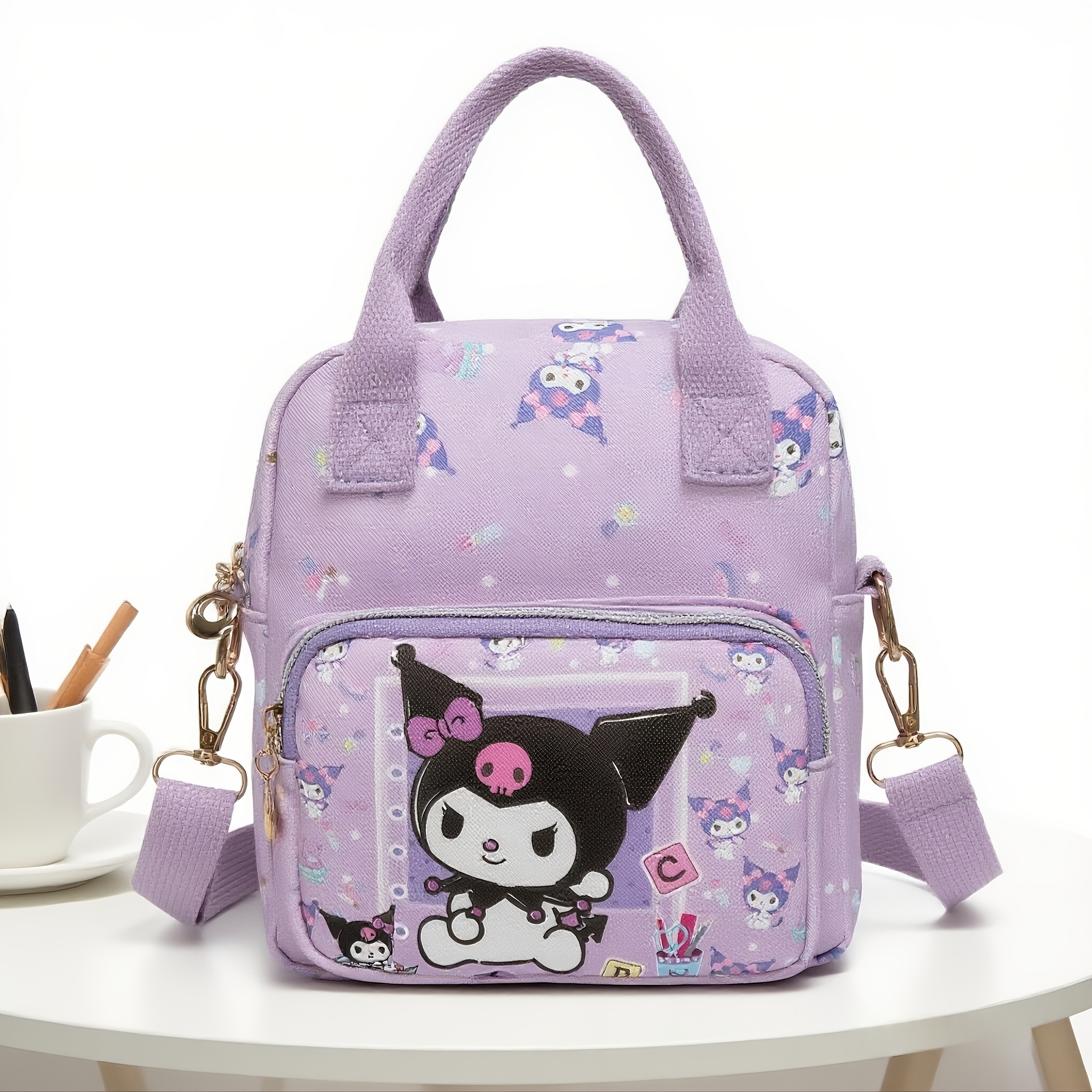 TEMU 1pc Hello Kitty Women' Handbag With Hello Kitty Face & , Crossbody Bag With Adjustable Strap & Zipper Closure, Large Capacity Multi-compartment