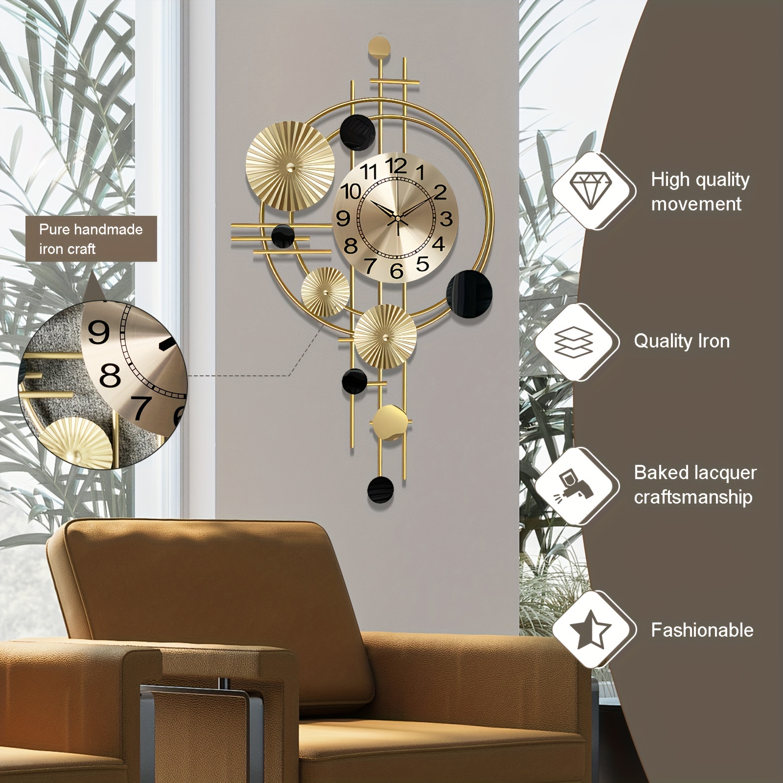 Modern 3D Metal Wall Art Clock - 30.7" x 17.7" Silent Decor 7 Modern 3D Metal Wall Art Clock