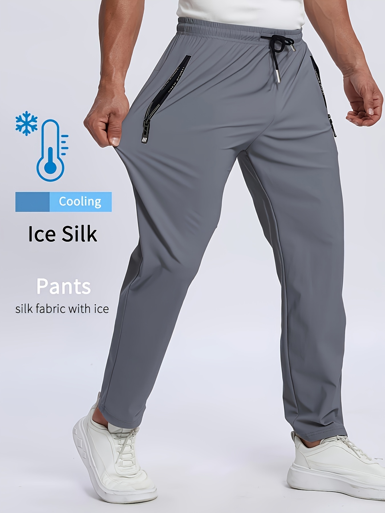 mens summer sports pants with zippers lightweight trendy trousers versatile straight casual long pants breathable and comfortable for   and   outdoor sports pants