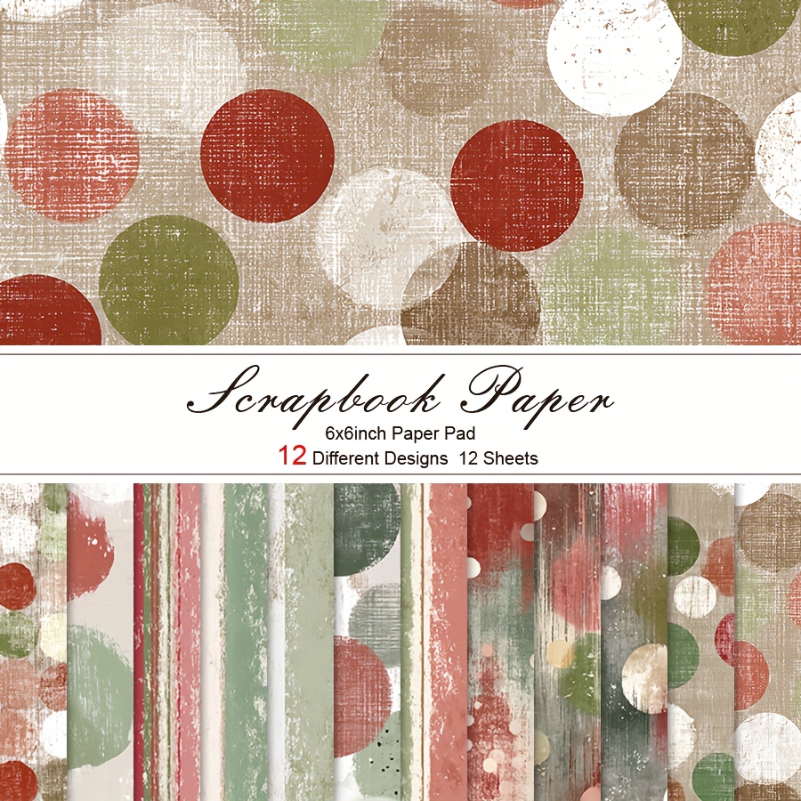 TEMU 12 Feuilles de Papier Scrapbooking 6×6'' DIY, Matériel Décoratif pour Emballage Cadeau et Fournitures - Design et Points Colorés et Esthétiques