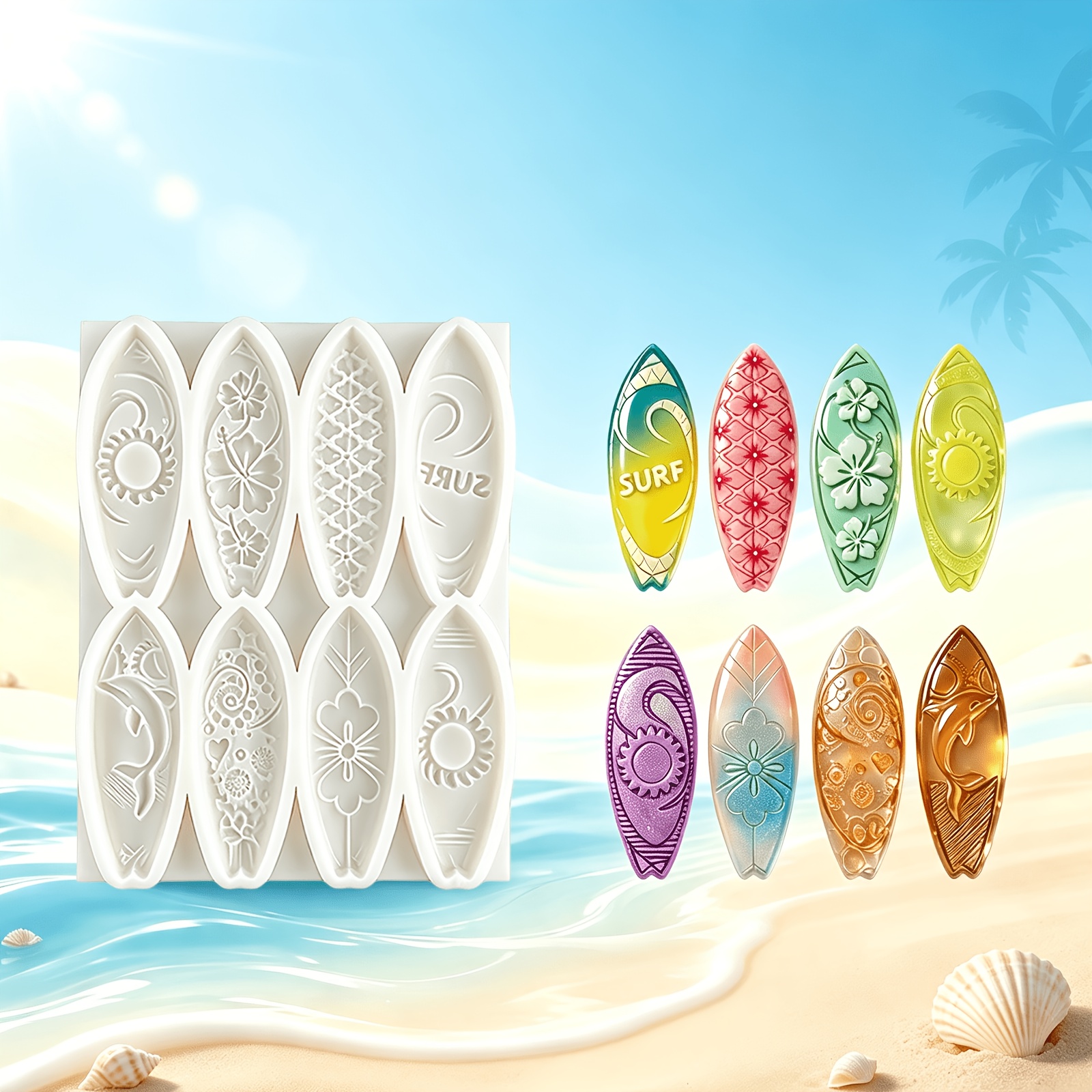 TEMU Silicone Surfboard Mold, Flower And Sun-shaped Fondant Mold, Suitable For Holiday Party Dessert Decorations, Creative Cupcake Toppings, Candy,