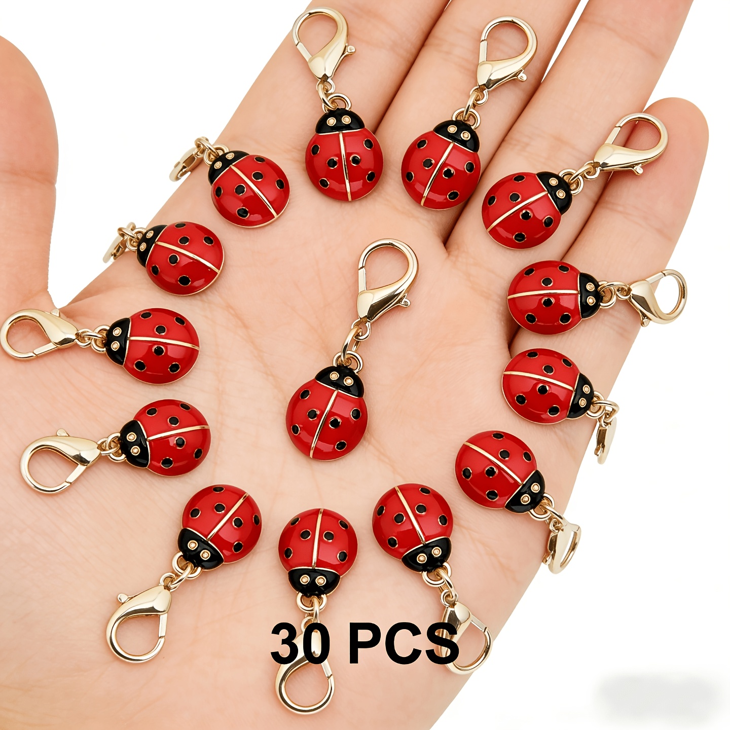Image of 30pcs Hollow Ladybug Lobster Clasp Keychains, Ladybug Enamel Backpack Bag Charms, Cute Insect Pendants For Teen, Back-to-school Gifts, Birthday And Party Favor Gifts