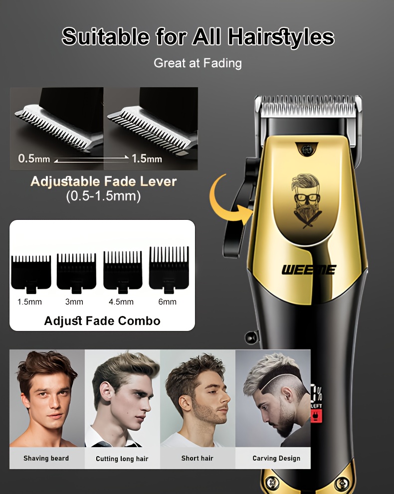WEEME 3pcs Men's electric hairdresser set, hairdresser hairdresser set, household electric hairdresser set, USB charging electric hairdresser, alloy knife head, LCD display, carving shape, household car travel use, Father's Day gift