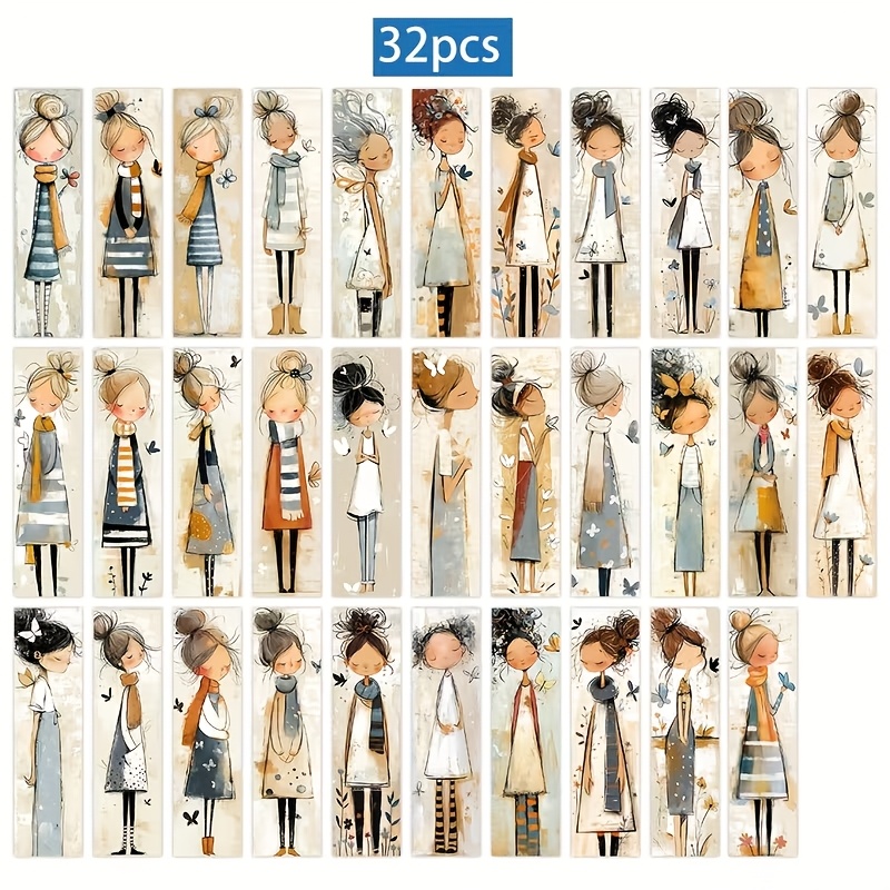 E-shop 32 Stück, Schmetterling Mädchen Lesezeichen, Vintage Easy Damen Lesezeichen Set, Abstraktes Mädchen Lesezeichen Set, Nicht-Wiederholende