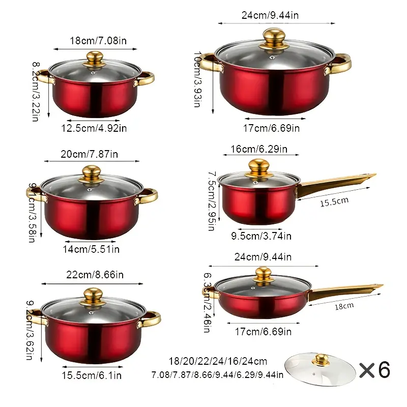red 12pcs stainless set non stick pan set heat resistant frying saucepan versatile stylish durable suitable for induction stoves details 7