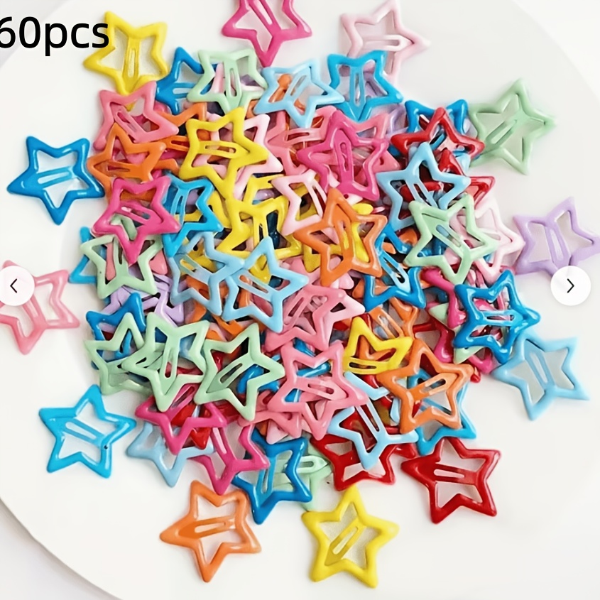 TEMU 60pcs Star Hair Clips - Metal Five-pointed Star Shape With Bow Accents, Vibrant Solid Colors For Women, Cute Kawaii Hair Accessories, Suitable