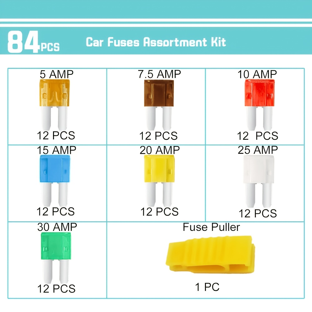 TEMU 84pcs Car Fuse Set - Apt/atr Blade Fuses Assortment With Removal Tool, 5-30a For Auto Electrical Systems