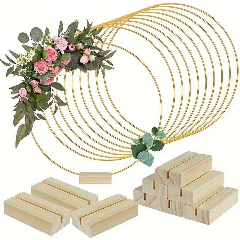 

10-pack Metal Hoop Centerpiece With Wooden Base Clips - 10 Inch, Easy To Install, Multipurpose Table Decor For Festive Occasions