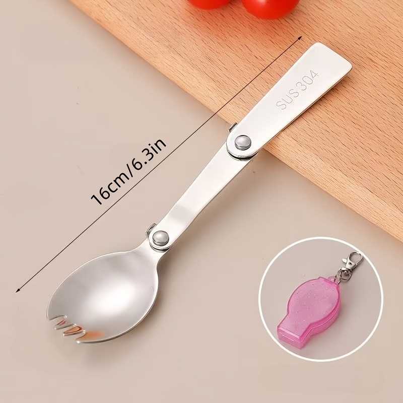 TEMU 304 Stainless Steel Foldable Spork Portable Tableware For Outdoor Travel Students And Office Workers