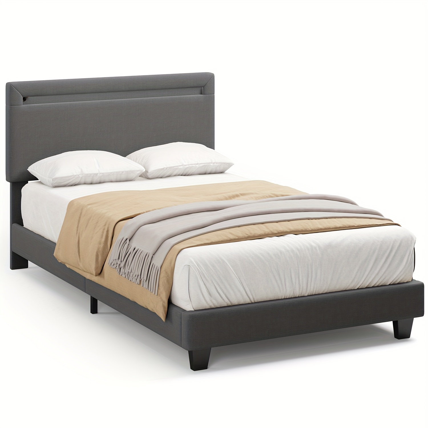 Image of 90x200cm Bed Frame With Upholstered Headboard, Easy To Assemble, Suitable For Mattresses 20-30cm Thick, Single/double Bed Frame, Mattress Not Included