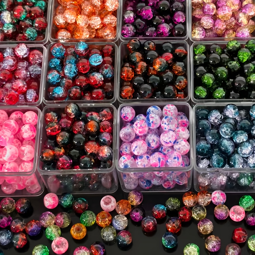 TEMU 8mm 84pcs 20 Kinds Of Random Mixed Colors - Crack Snowflake Beads - Glass Beads, Decorative Beads For Clothing Decorations, Additions, Handmade