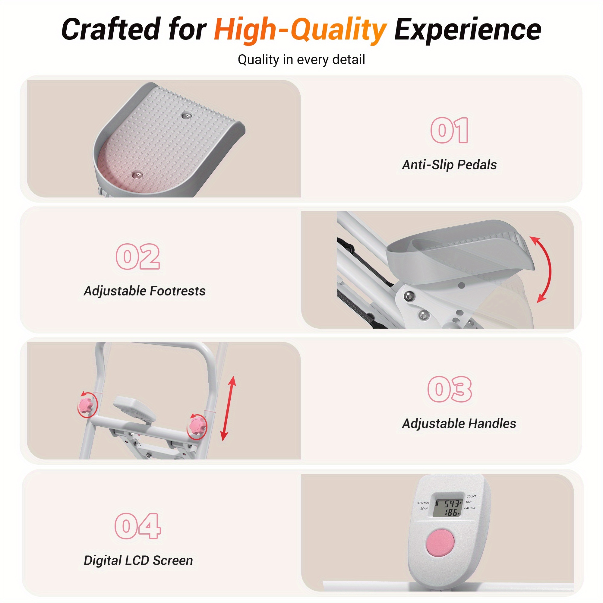 New Version Stair Stepper & Vertical Climber Machine - Full-Body Home Gym Workout Equipment with Adjustable Handlebar & Pedals, Compact Folding Stepper, Battery-Powered Cardio Climber for Cardio, Strength Training - Space-Saving Design for Home Gym, Apartment, Office - Ideal for Beginners & Advanced Users - Available in White/Black, Apartment Exercise Gear, Sturdy Build, Apartment Exercisers