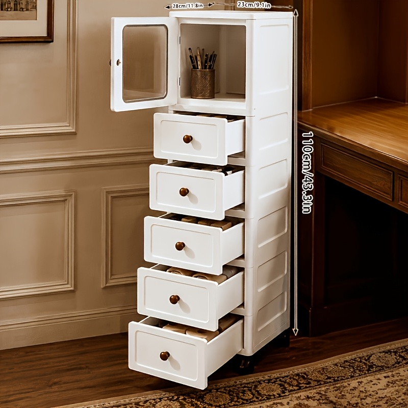 TEMU Carrito de Almacenamiento de 6/5/4 Niveles con Ruedas, Gabinete de Almacenamiento Móvil para Oficina con Puerta Magnética Transparente, Gabinete
