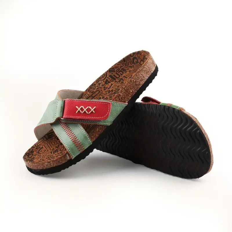 1 pair womens casual beach slides solid color open toe slip on sandals with split upper split leather lining and eva tpr flat sole comfortable and non slip summer footwear Product details 6