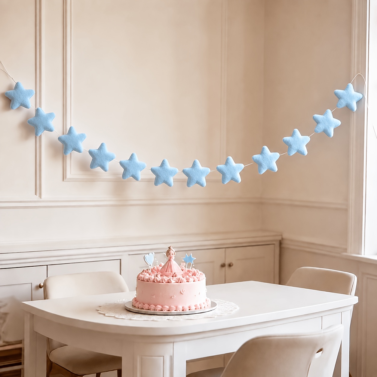 TEMU 1 Set Of Handmade Powder Blue Felt Banner Party Decorations, Available In 3 Combinations, Suitable For , Reusable Diy Home Party Decor. Suitable