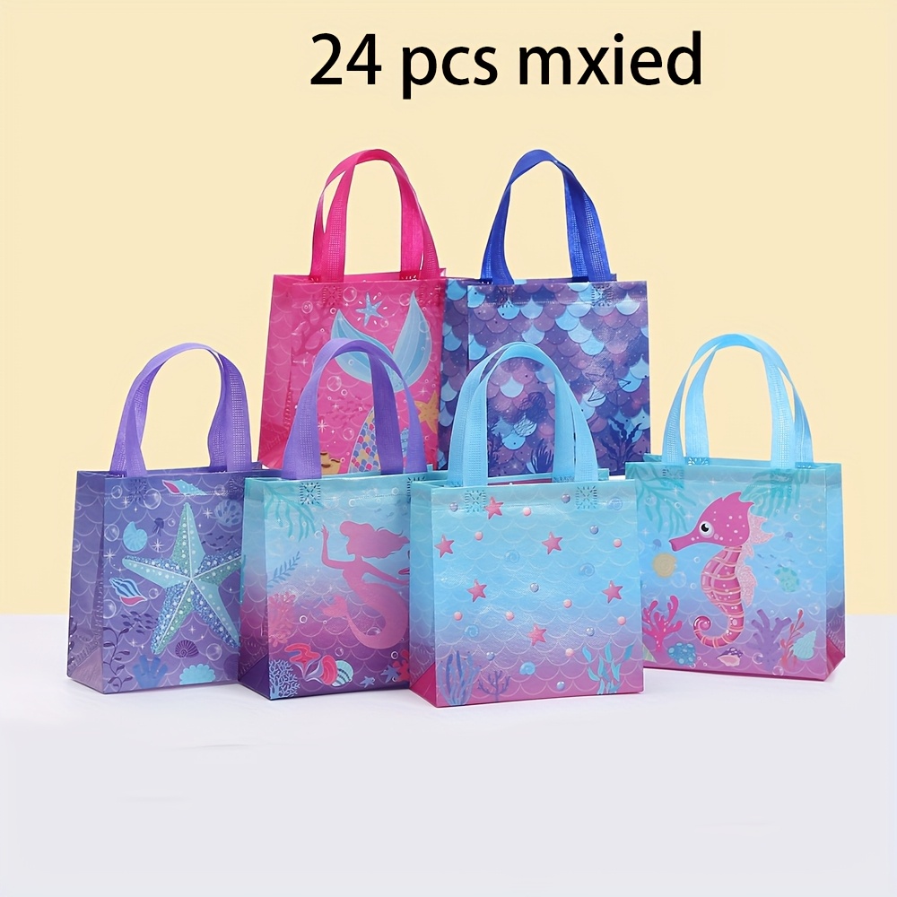 TEMU Mermaid Gift Party Favor Bags With Handle, Mermaid Non Woven Gift Bags Birthday Favor For Birthday Baby Shower Supplies