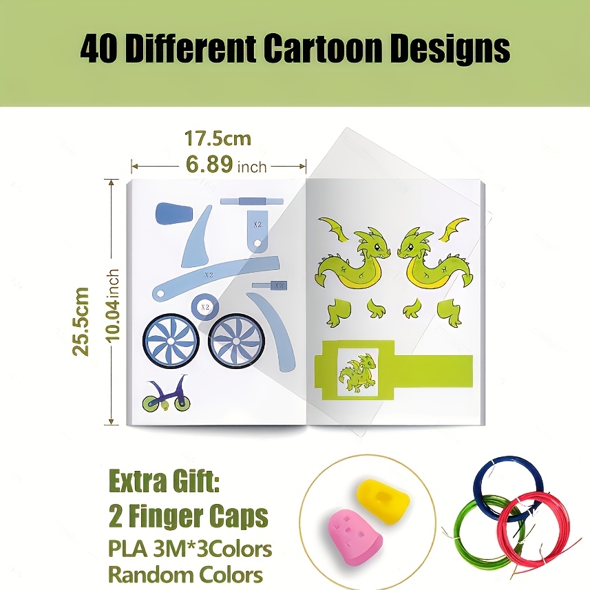 TEMU Reusable 3d Printing Painting Book With 40 Types And 22 Patterns - Includes Transparent Tracing Board, 2 Non-slip Heat-resistant Finger Cots,