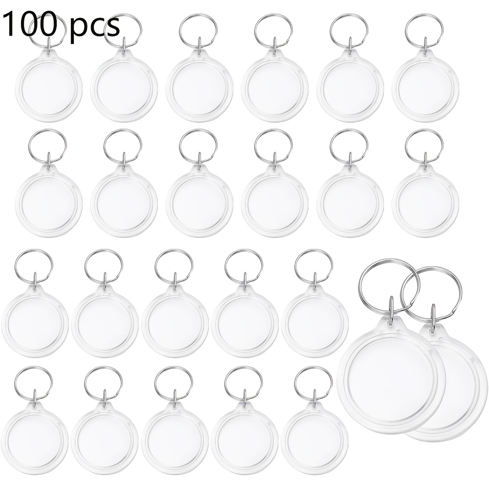 TEMU 30/50/100pcs 1.4inch Round Clear Acrylic Blank Passport Photo Inserts Split Keychain Keyrings Snap-in Frame Key Ring