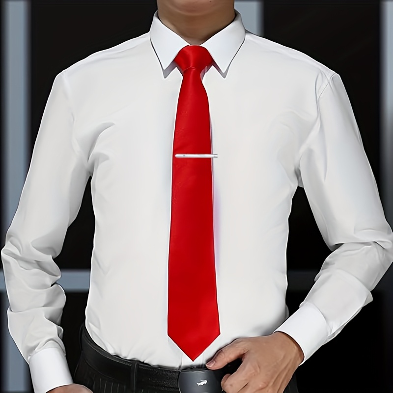 TEMU Solid Color Formal Necktie And Tie Clip Sets For Men, Men's Ties Color Plain Neckties Formal Ties With Tie Clip