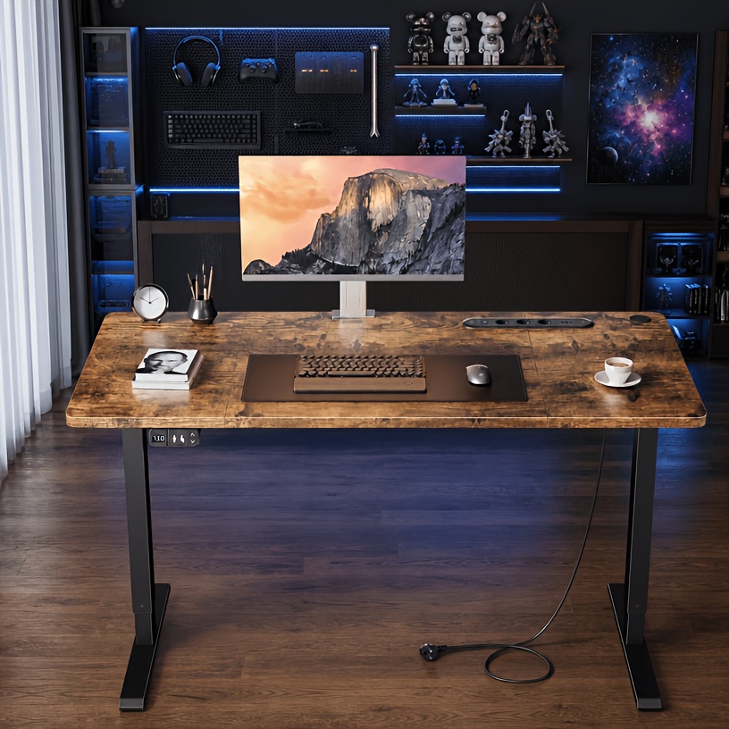 Image of Electric Height Adjustable Gaming Desk With Built-in Charging Ports, Height Range 100-160cm, 80kg Weight Capacity Sit-stand Desk For Home Office & Gaming
