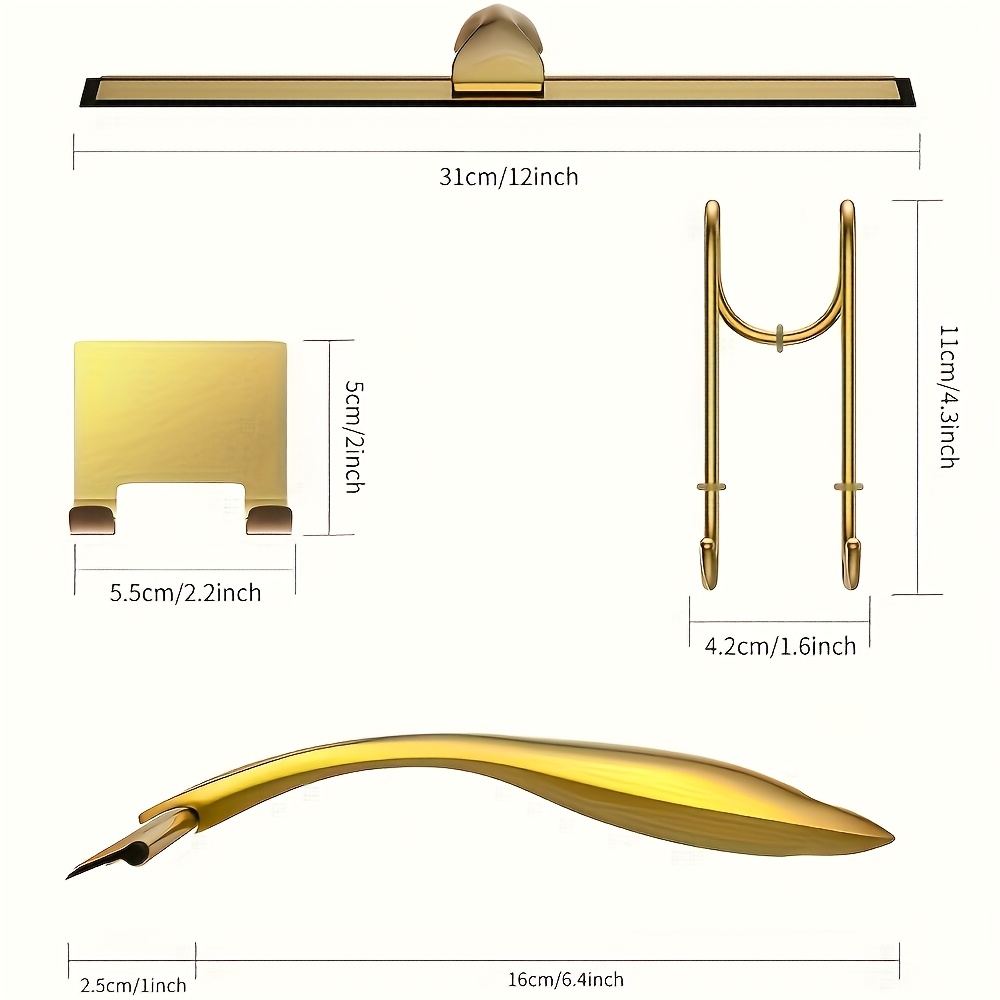 Image of Stainless Steel Shower Squeegee 10 & 12 Inch With Hooks Set Golden Glass Door Bathroom Mirror Window Car Windshield Cleaning Tool Long Handle Ergonomic