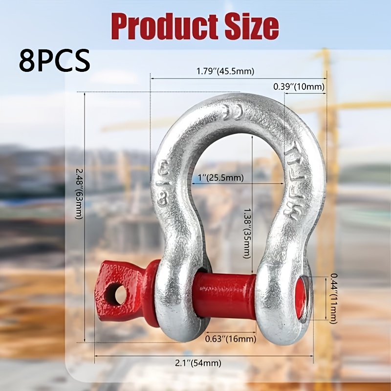TEMU 8pcs 3/8-inch Heavy-duty Bow Shaped Shackles, 2000 Of Super Strong Tension, Heavy-duty Bow Shaped Rings, Shackles, Suitable For Bundling And