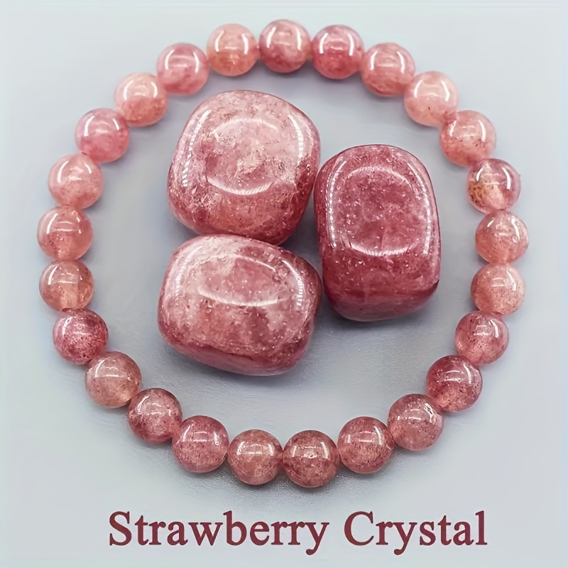 

Elegant Strawberry Quartz Stretch Bracelet - Natural Stone Charm Beads, Fashion Accessory For Casual Wear And , Men's Jewelry, , No Setting, Natural Stone Body