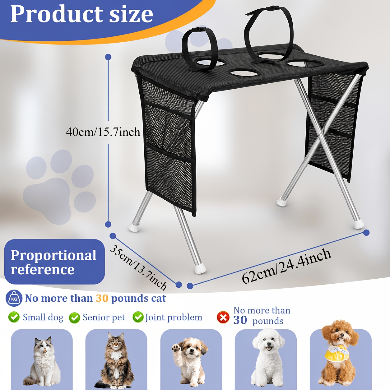 TEMU Table Hamac de Toilettage pour Animaux, Convient aux Petits Chiens et Chats, Support Pliable en Acier Inoxydable avec Sac de Rangement, Utilisé