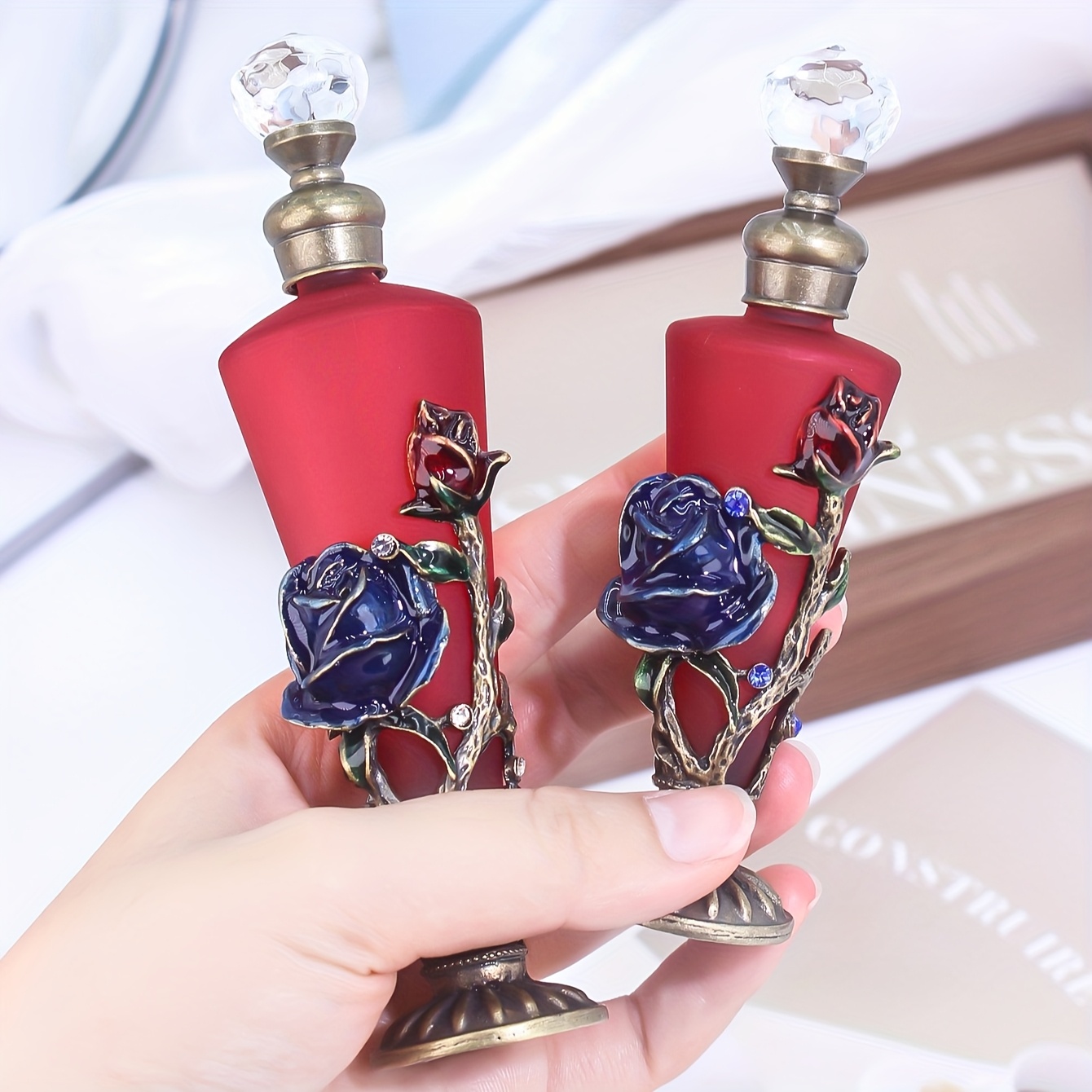 18ml/* Tapered Enamel Hand-Painted Rose Perfume Bottle Vibrant Colors,  Floral Patterns, Portable Reusable Beautifully Decorated Bottle