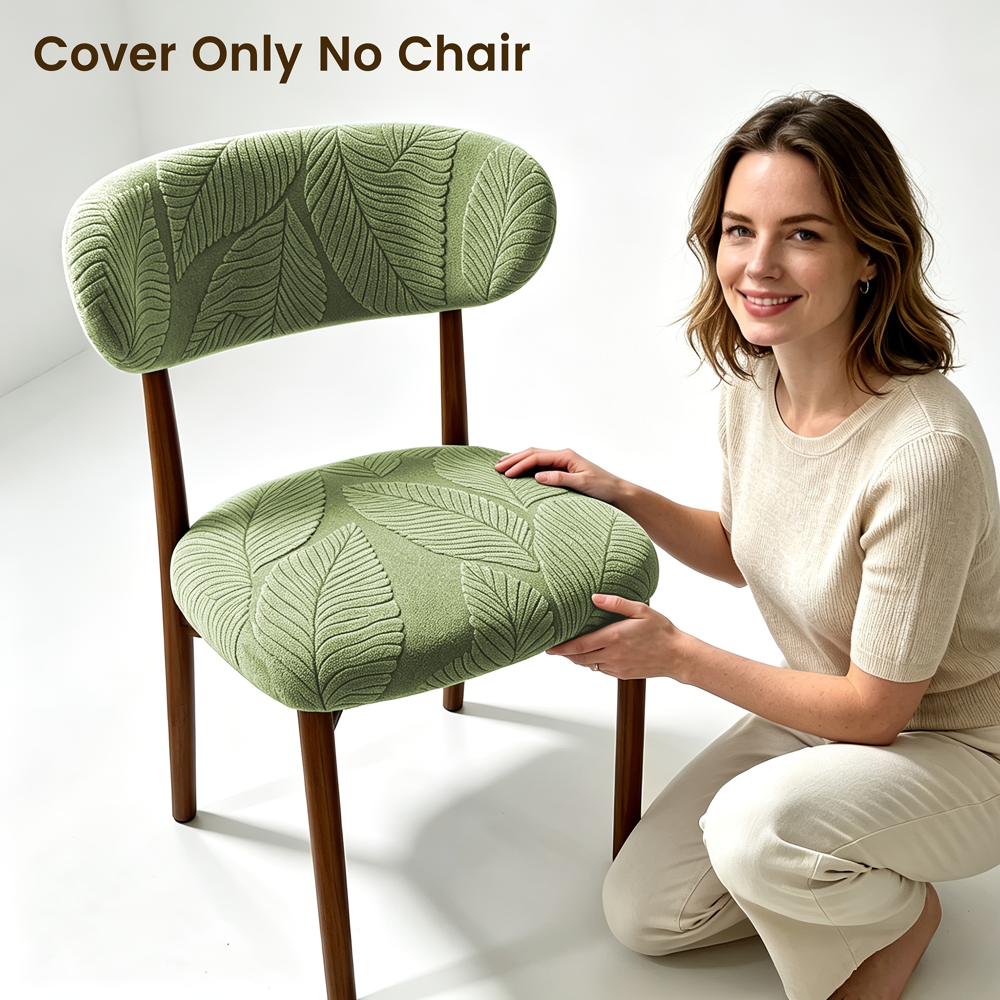 TEMU 2pcs Set: 1 Seat Cushion Cover + 1 Back Cushion Cover. Stretchy Chair Cover With Leaf Floral Pattern, Chair Slipcover For Chairs With Curved