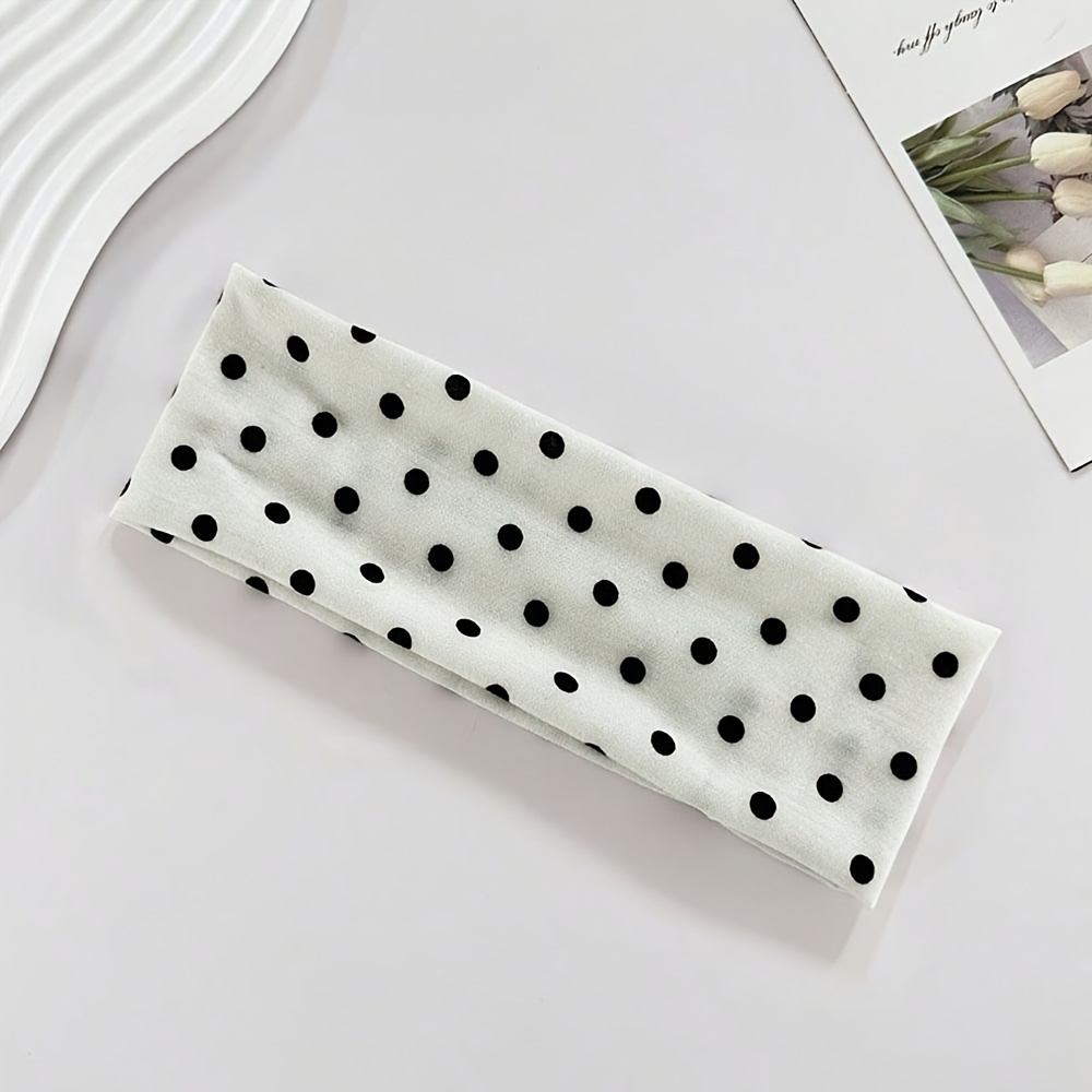 Image of 1pc Outdoor Elastic Headband Fashion Polka Dot Makeup Headband Fitness Sweatband Easy