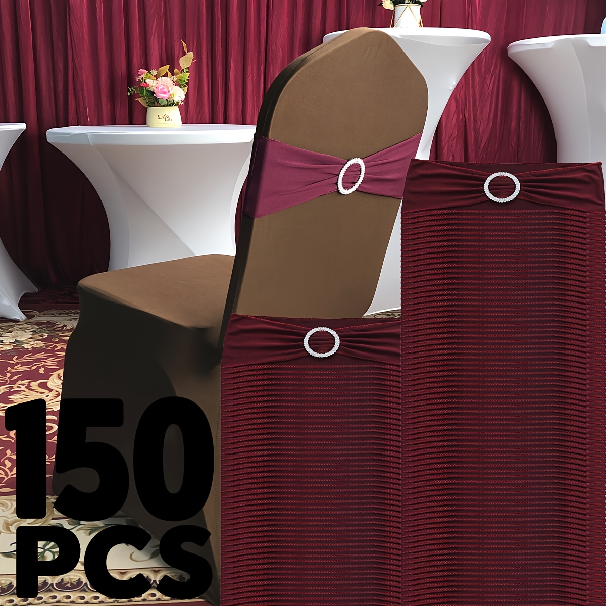 TEMU 150 pièces de bandes élastiques en Lycra/Spandex pour housses de chaises avec bouton de fermeture - Multicolore (Violet/Lavande) pour décoration