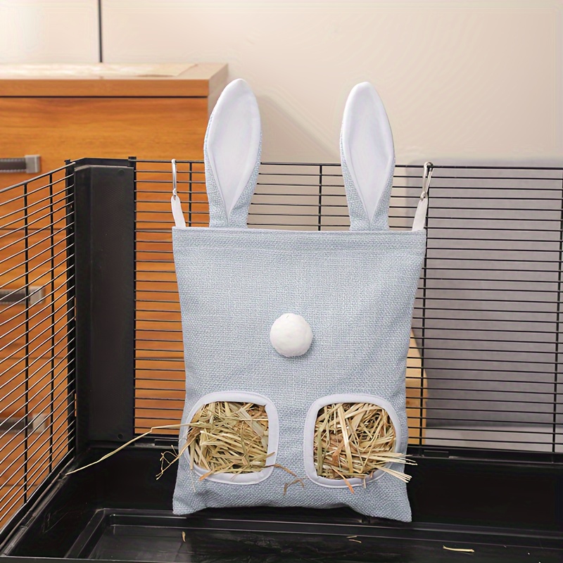 Rabbit Hay Feeder Bag, Guinea Hanging Dispenser Timothy Storage Manger, Less Waste, 9.84x11inch