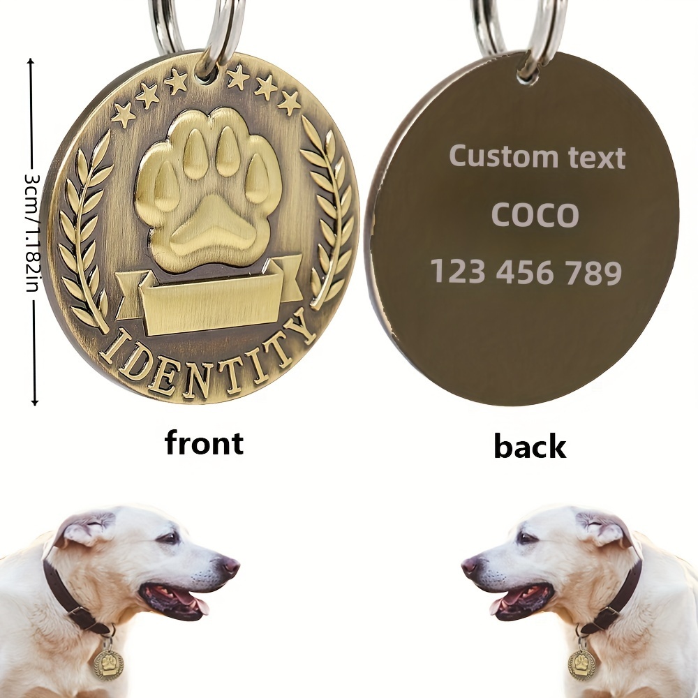 TEMU [customized] Ancient Bronze Round Footprint Pet Cat And Dog Collar Pendant Diy Personalized Engraved Anti-lost Id Tag