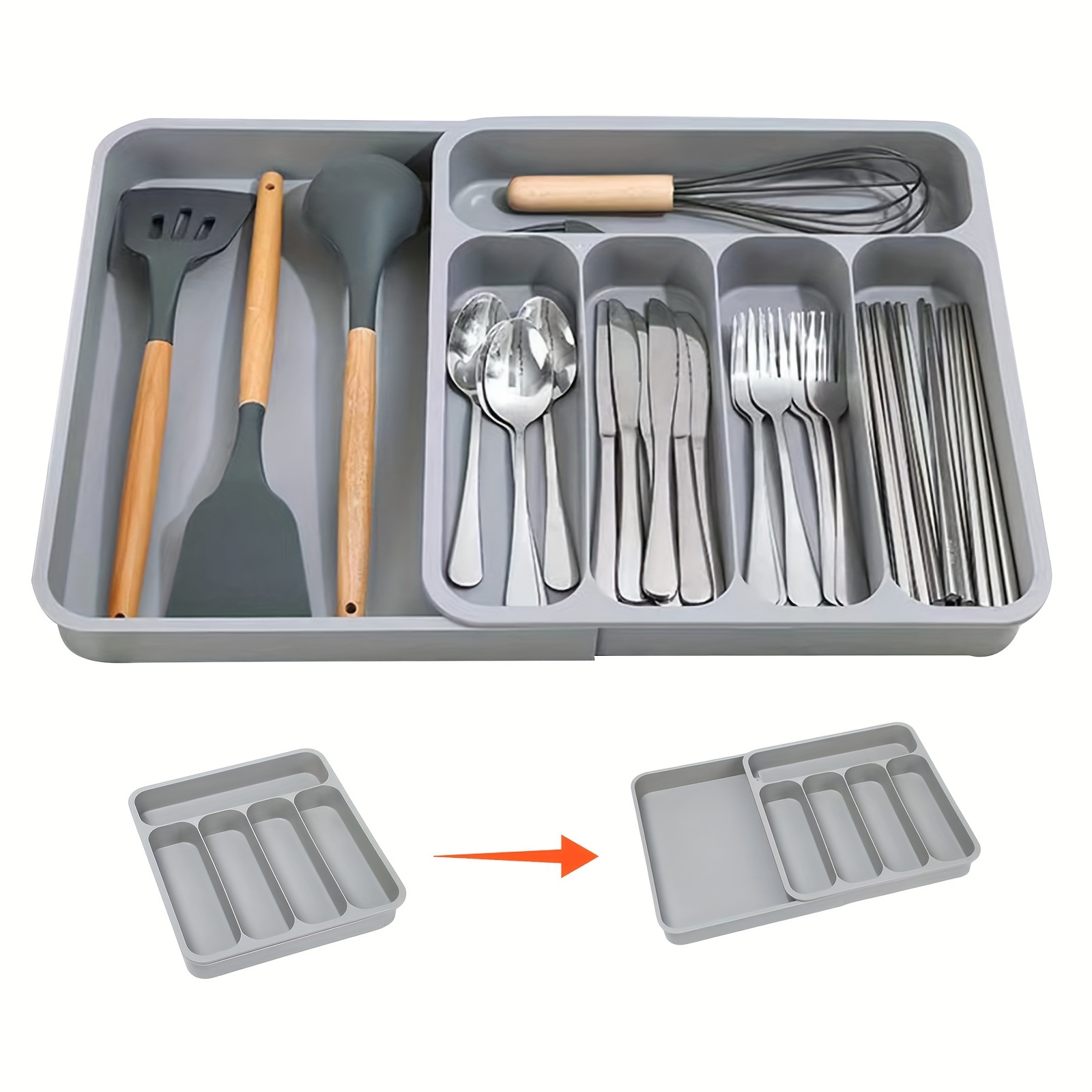 

1pc Expandable Utensil Organizer, Silverware Tray For Kitchen Drawer, Utensil Drawer Organizer, Plastic Kitchen Drawer Organizer, Utensil Organizer For Cutlery Spoon Knife And Fork Partition Storage