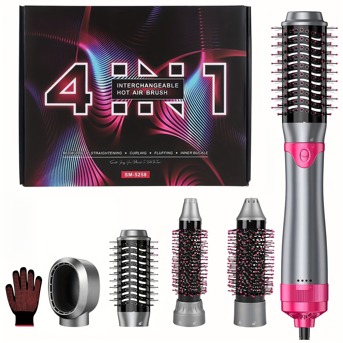 

4-in-1 Hot Air Brush Blow Dryer Brush & Volumizer For Drying, Straightening, Curling, Volumizing, Smoothing With Negative - Detachable & Interchangeable Brush Head, Salon-quality Hair Styler For