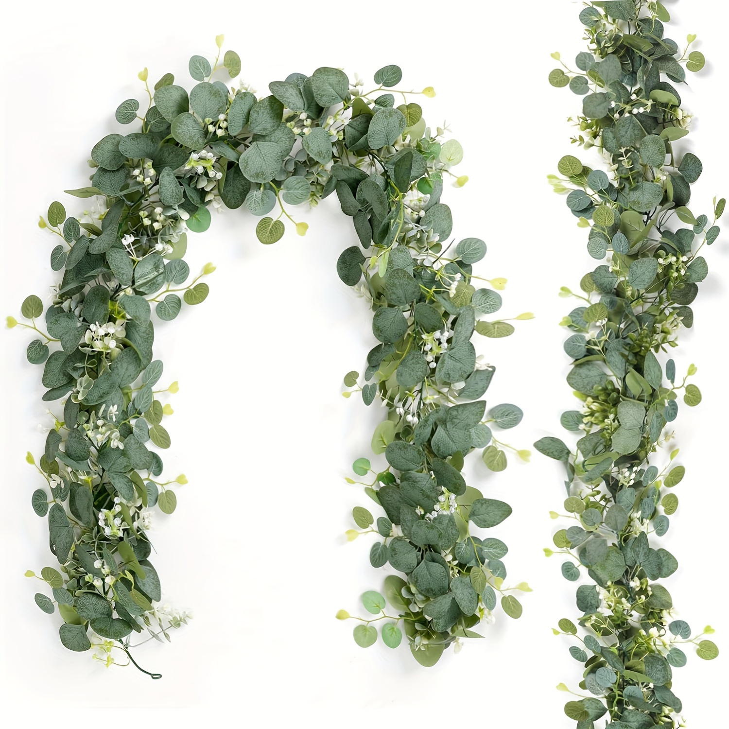 

Artificial Seeded Eucalyptus Spring Garland, 6.5ft 2pcs Faux Eucalyptus Leaves Greenery Hanging Vine Table Runner Wedding Backdrop Mantel Doorway Home Party Wall Decoration