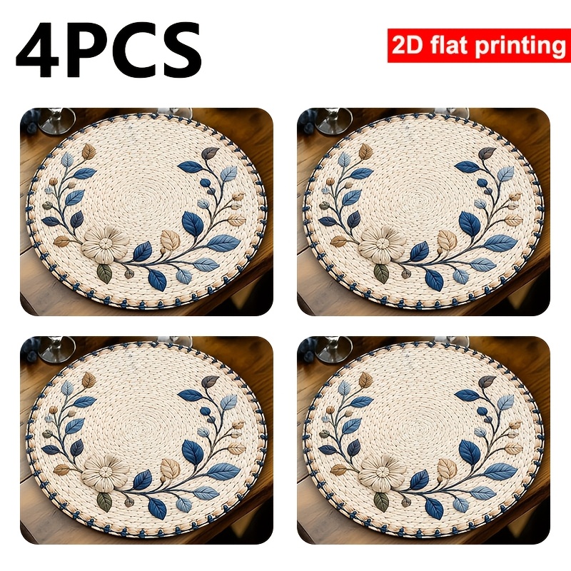 TEMU 4pcs Zookoo Round Rattan Leaf Placemats Suitable For Restaurants & Dining, Non-slip Heat-resistant Table Mats With Rattan Leaf Pattern, Machine