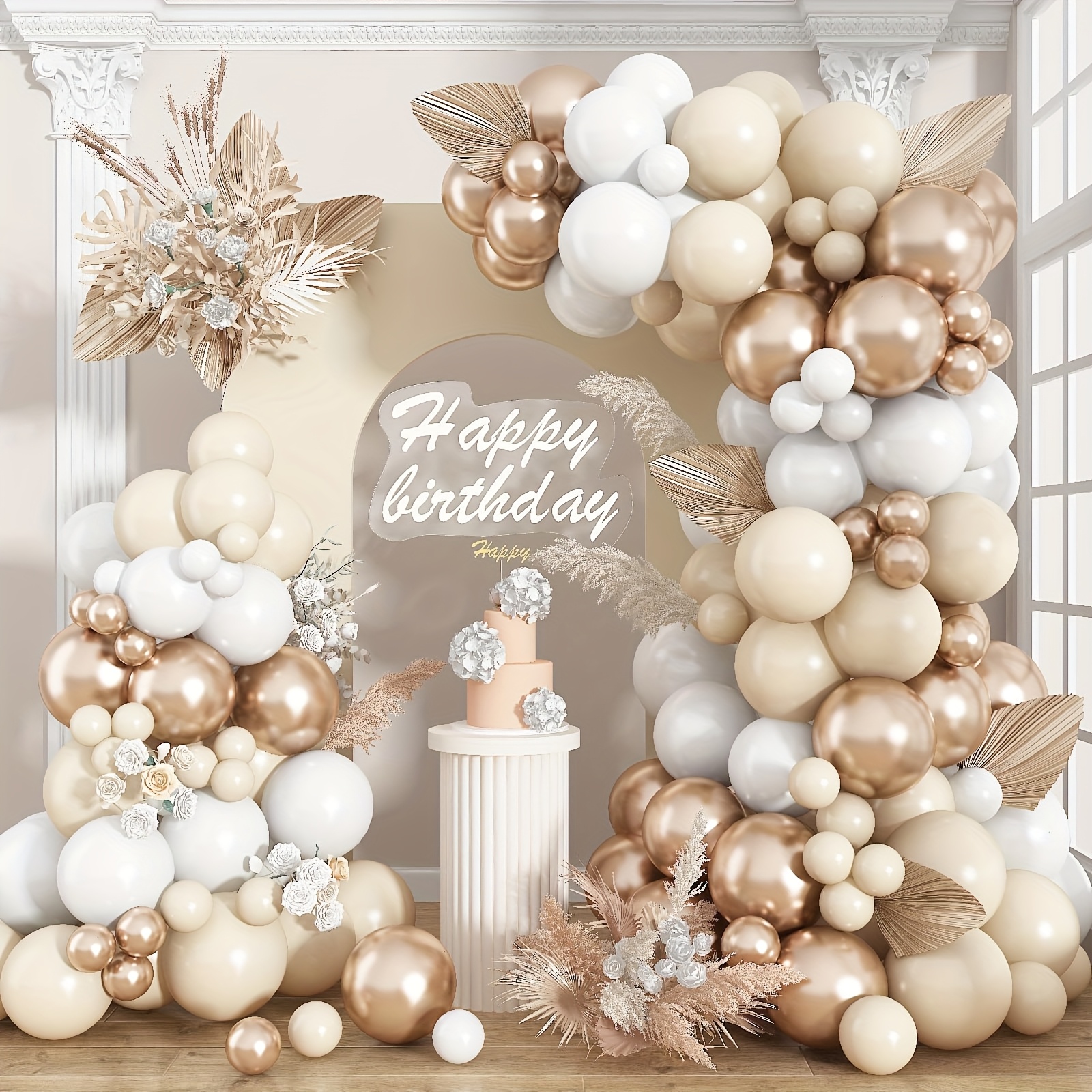 kit   à ballons   142 pièces - crème, blanc   doré guirlande de ballons boho beige sable or nude pour anniversaire femme fête prénuptiale mariage décorations halloween noël