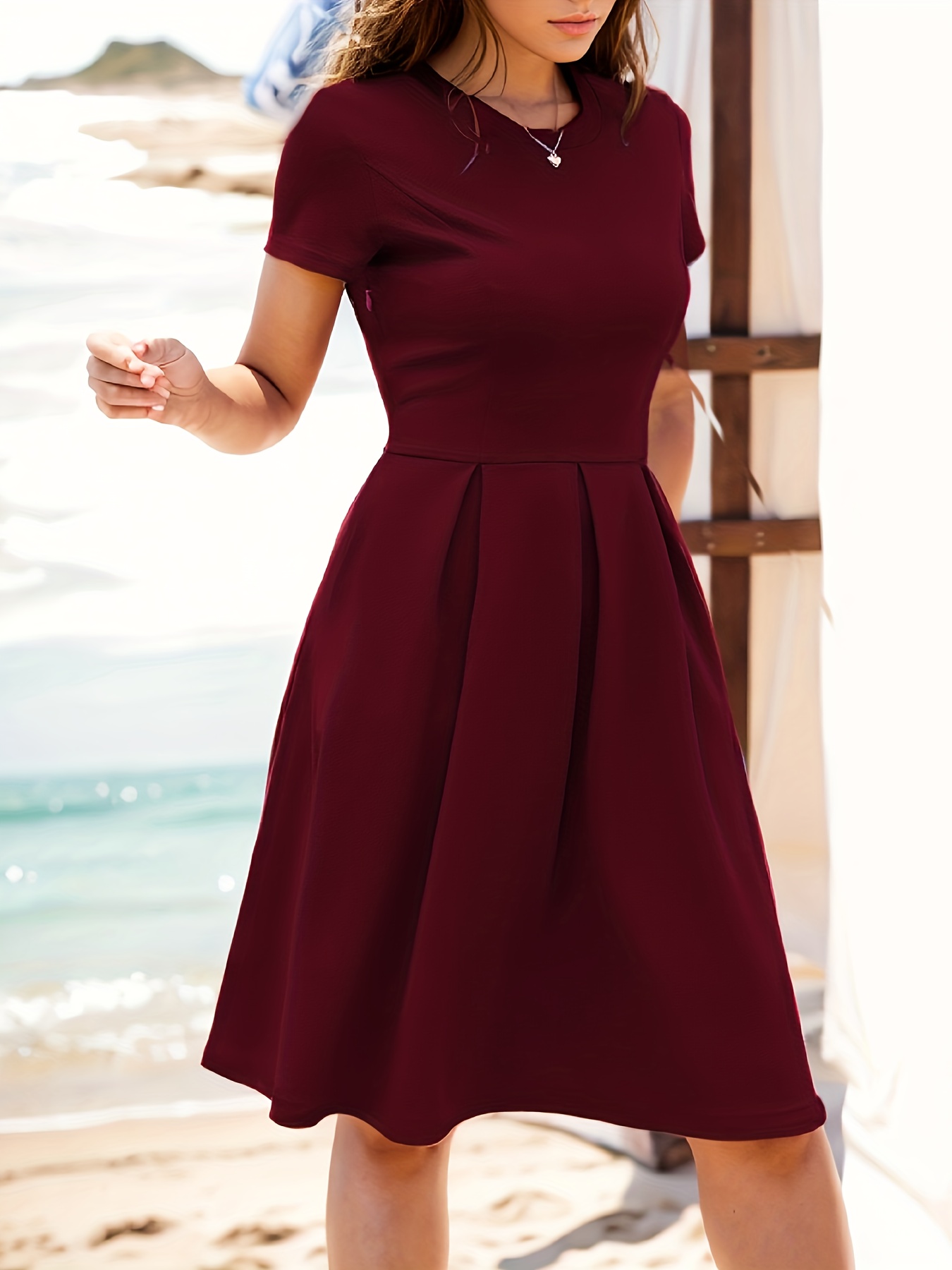 burgundy dress with pockets Wine Maxi Dress With Pockets – Pikemla main image 0