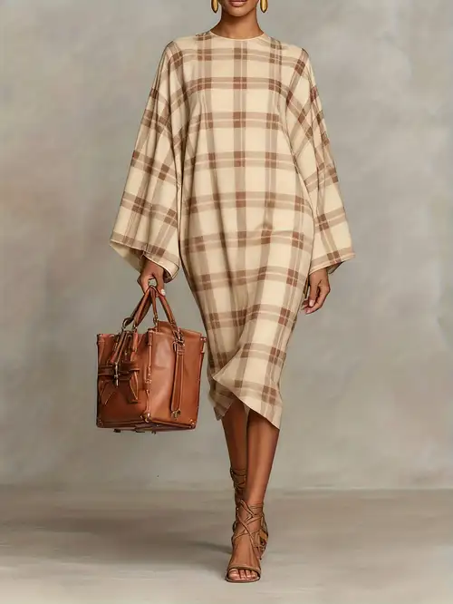 Women's Vintage Khaki * Batwing Sleeve Maxi/Dress - Straight Tube Outfit, Loose Casual Winter Dress for Fall/Winter, Machine Washable Cozy Daily Wear & Semi-Formal Occasions Women's Vintage Khaki * Batwing Sleeve Maxi/Dress - Straight Tube Outfit, Loose Casual Winter Dress for Fall/Winter, Machine Washable Cozy Daily Wear & Semi-Formal Occasions