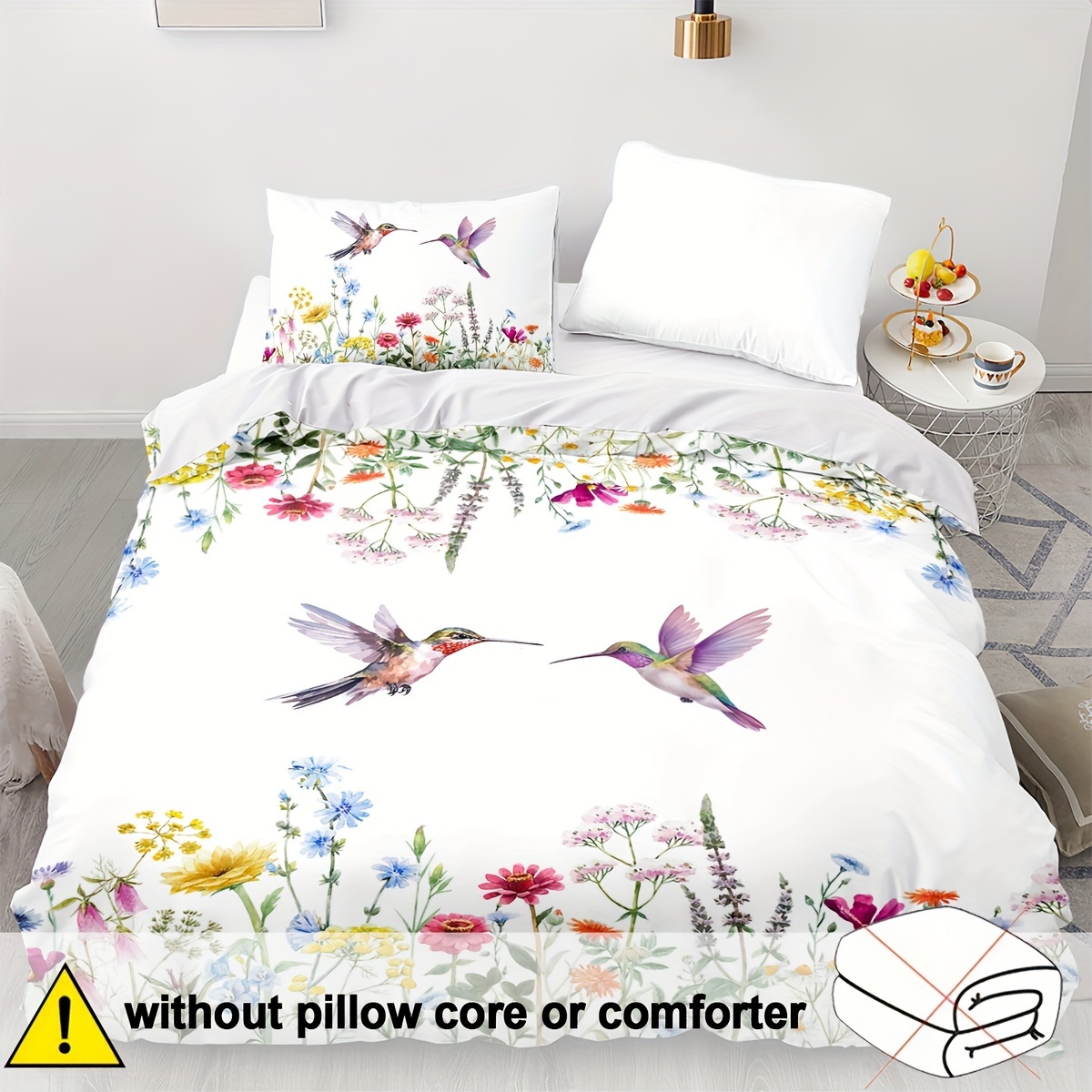 TEMU 2/3pcs Soft And Breathable Floral Print Duvet Cover, Print Double Sheet Set, And 3d Bird Print Mattress Cover For Bedrooms And Guest Rooms (1 X