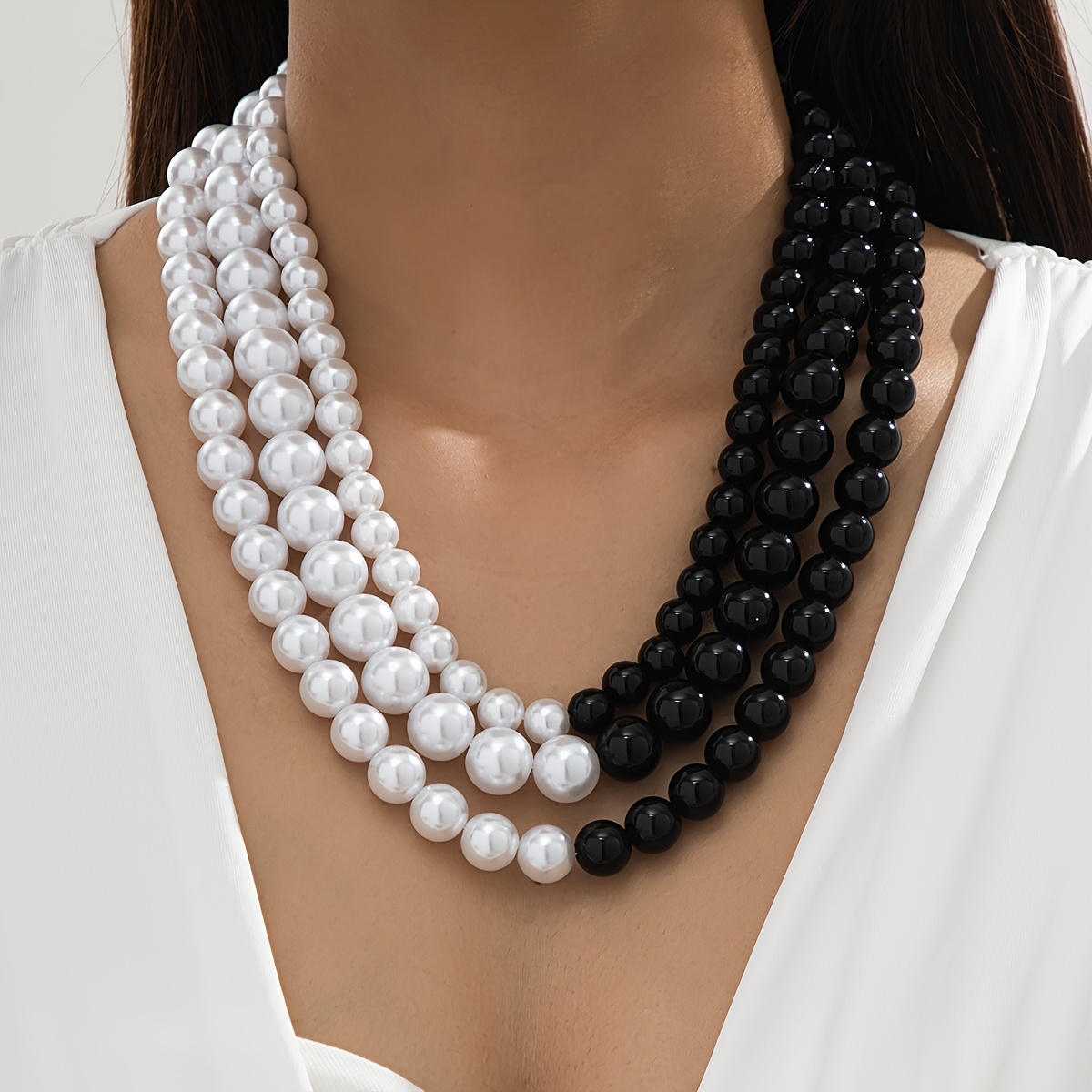 Image of 3pcs Temperament Fashion Retro Bead Stacked Necklace Set Suitable For Women' Gifting And Party Wear