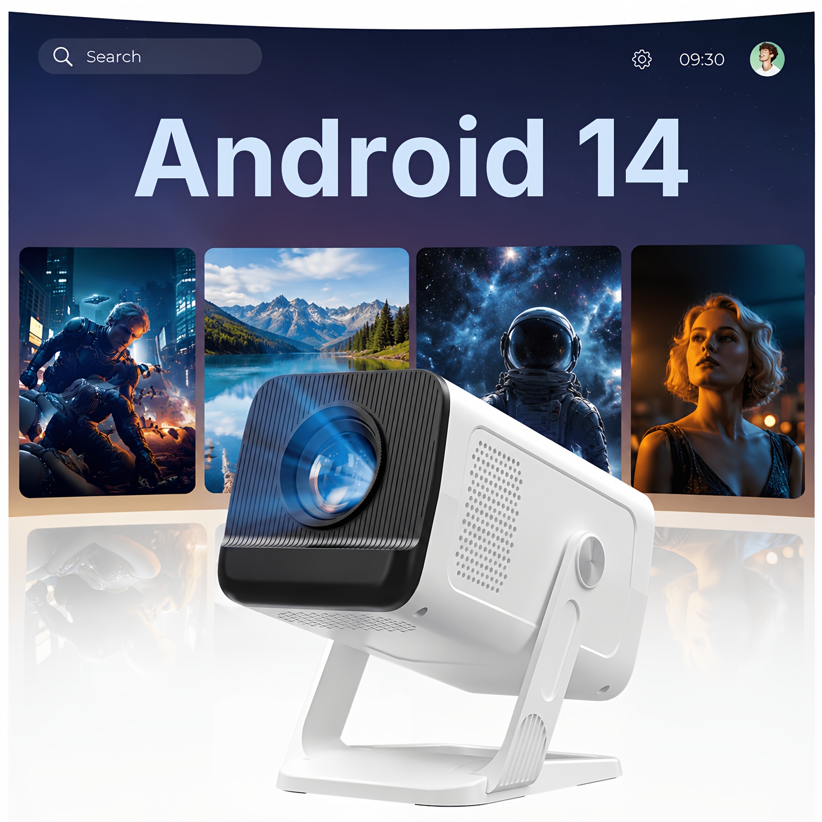 TEMU [built-in Apps & 2026 Upgraded] Mini Portable Smart Projector With Wifi 6 And Bt5.4, Android 14, 4k Support |native 720p Home Theater Projector